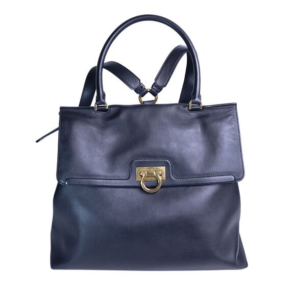 SALVATORE FERRAGAMO Trifolio Leather Backpack Black Top Handle Convertible main image 13